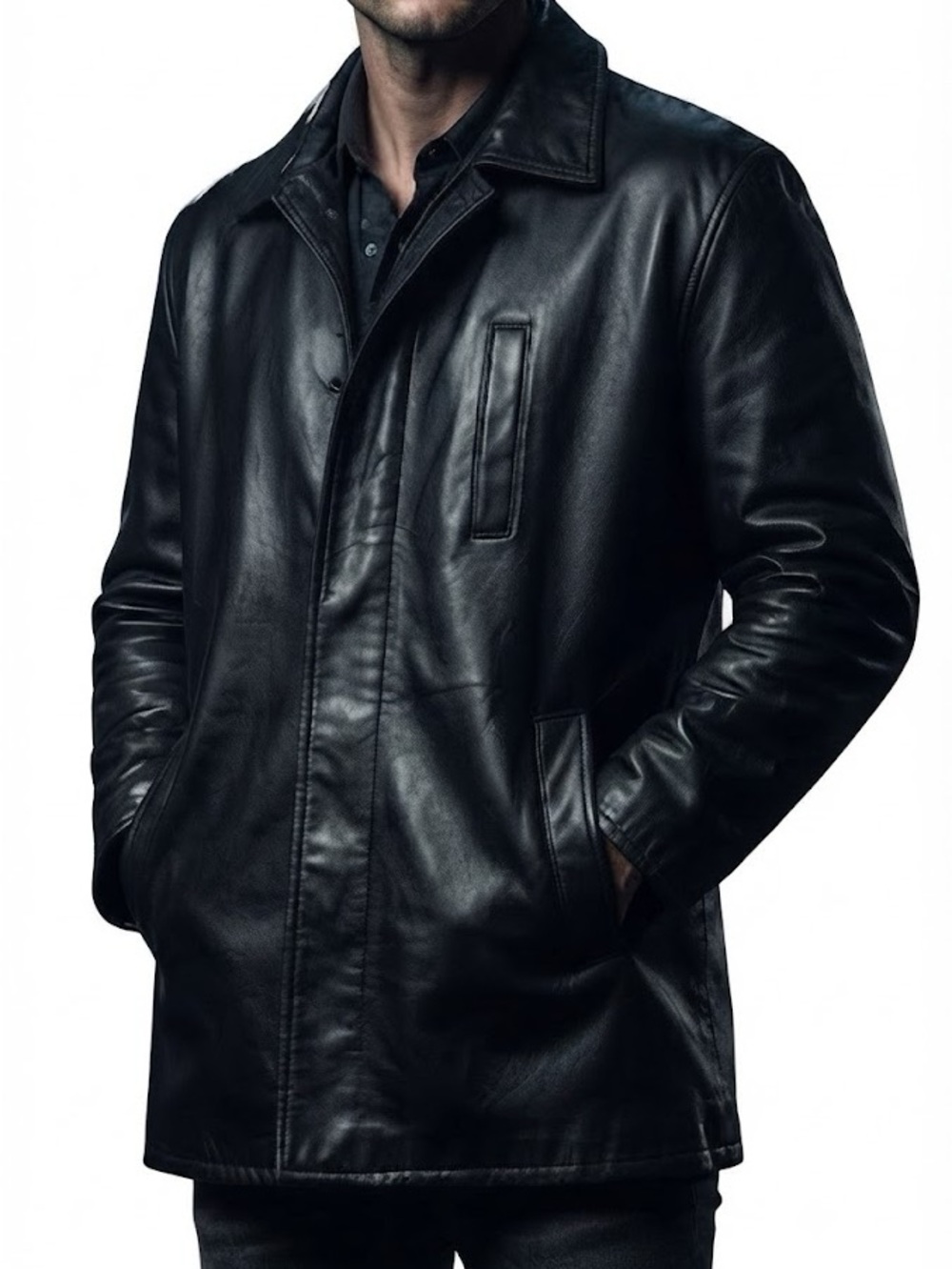 Vintage Reportage R.G.A. Men’s Italian Black Faux Leather Pleather Car Coat 44”